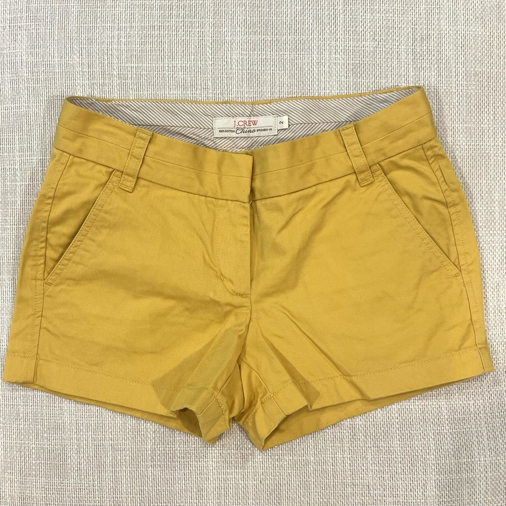J Crew Chino 100% Cotton Broken in Shorts Sz 2 Mustard Yellow
